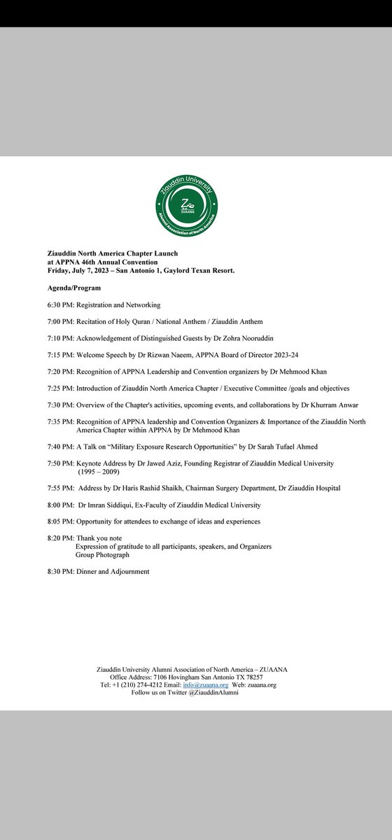Excited for the launch of <a href="/ZiauddinAlumni/">ZUAANA</a> at the <a href="/APPNA/">Assoc. of Pakistani Physicians of North America</a> 46th Annual Convention. <a href="/FarhanaArshad28/">Farhana Arshad</a> <a href="/Zuedu/">Ziauddin University</a>