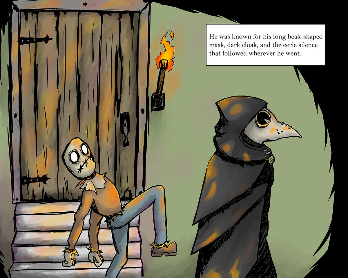 Currently working on something that I've been calling a "Dark Storybook Adventure". The title of this one is "A potion per day keeps the rot doctor away." Pages 1 and 2. #art