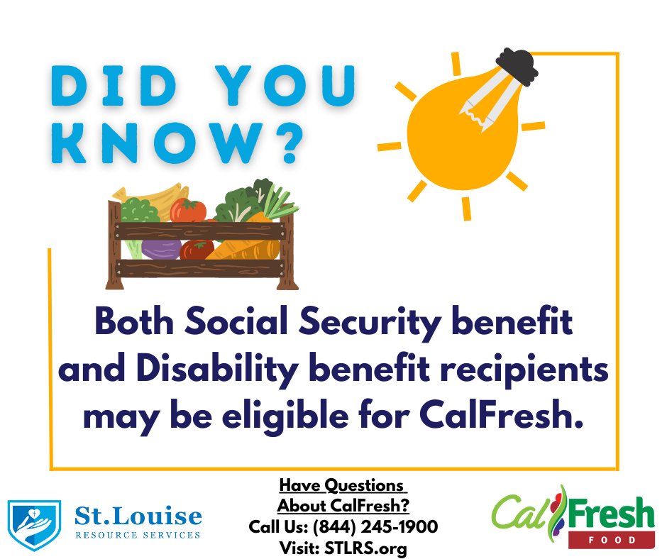 Did you know this fact about #CalFresh? 🥑 
We are here to support our community and share our resources with you. If you want to learn more about CalFresh, our friendly staff can assist you.
#StLRS #FunFactFriday

Call us: (844) 245-1900 ☎️
Visit us: STLRS.org 🌐