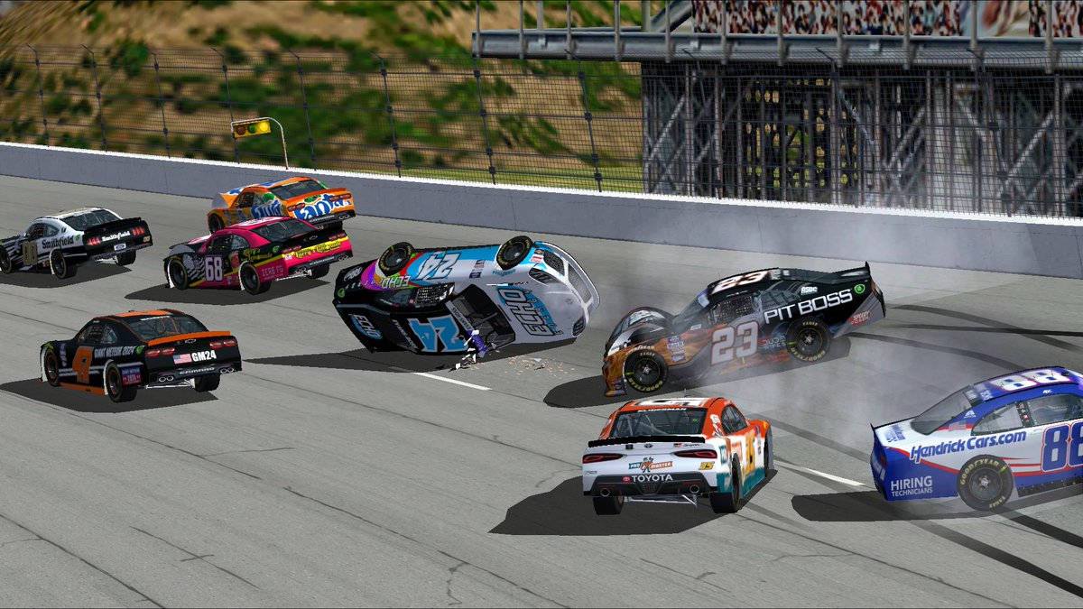Bruh_plus's tweet photo. The NBDS Darlington Chase race was a wild one!
Multiple Chase drivers were involved two big wrecks in the first 20 laps of the race.
The ones who escaped the chaos prevailed and the race saw the 20 of Anthony McClure win his third race of the season!
#NBDS | #Bojangles250 https://t.co/USodMerNQw