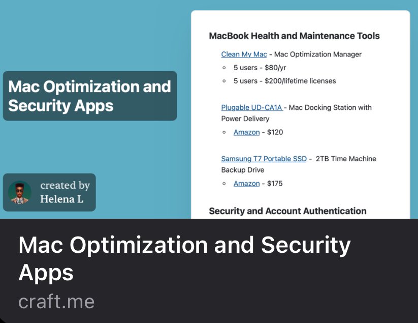 0xhelena_eth's tweet photo. I created a basic list for ‘Mac Optimization and Security Tools’ that can be shared with anyone to onboard and help others better manage their devices. ✌🏾

https://t.co/sY0JEtEtGl https://t.co/WeQFpUbdWA