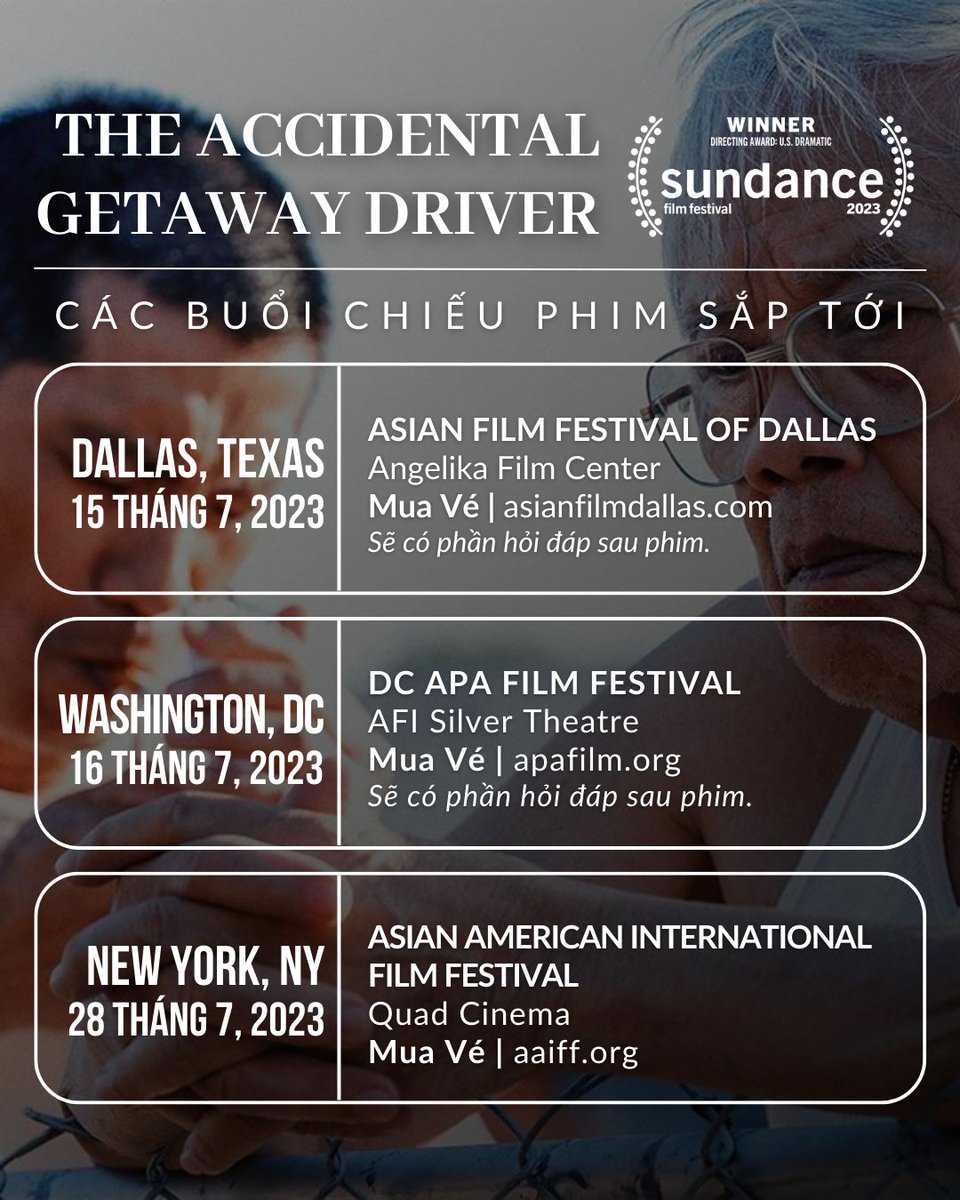 Attention Dallas, Washington DC and New York City! This July, our @sundancefest-winning film THE ACCIDENTAL GETAWAY DRIVER is finally coming to you via @affd (7/15), @dcapaf (7/16), @apafilm and AAIFF through @AsianCineVision (7/28)! Buy tickets 🎟️: linktr.ee/tagdmovie
