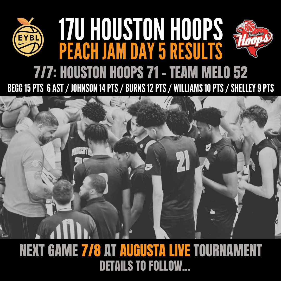 HoustonHoops17U's tweet image. 17U Houston Hoops close out their @NikeEYB Peach Jam appearance with a 71-52 win v Team Melo. Next game is tomorrow at the Augusta Live Tournament. Details to follow...
#HoustonHoops #PeachJam