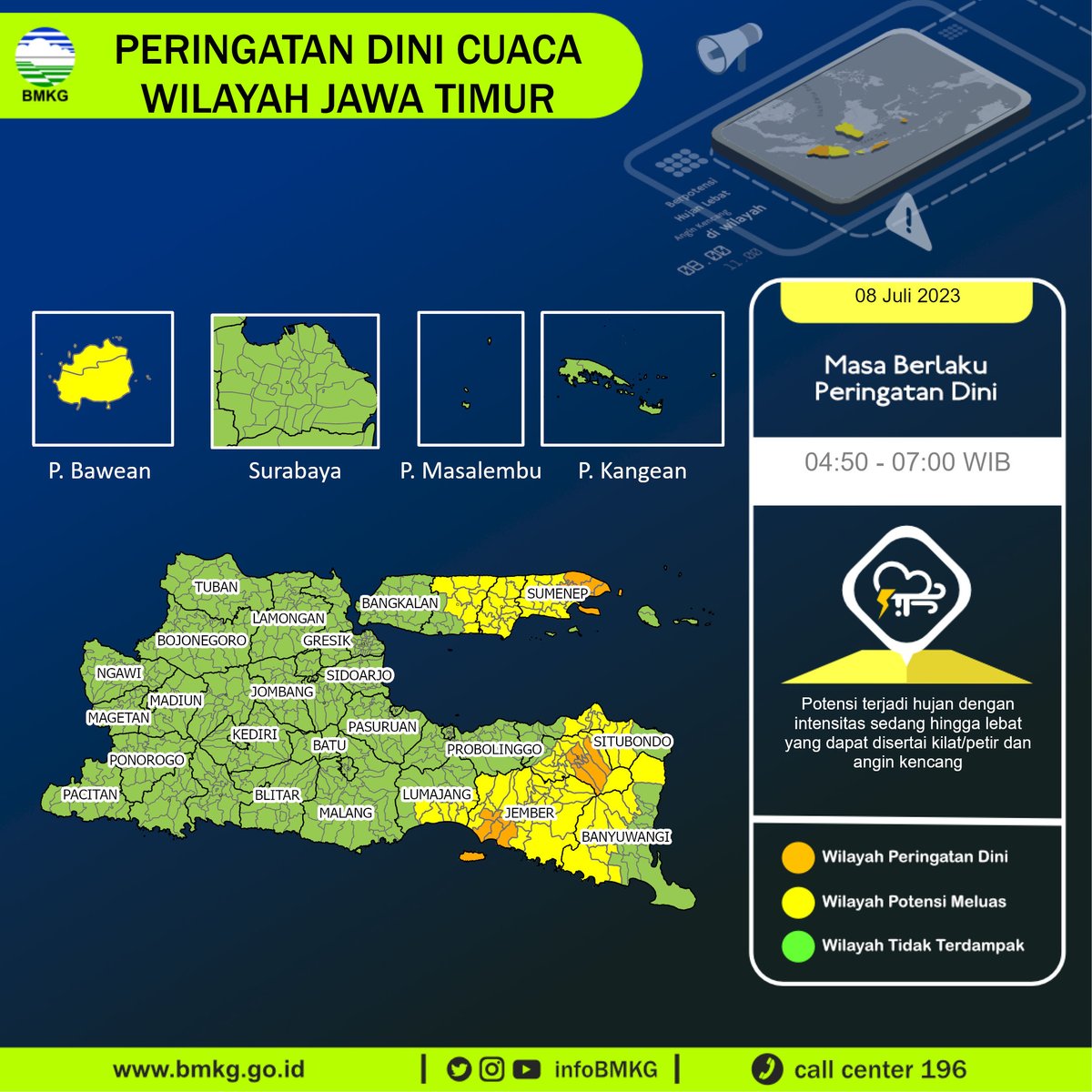 infoBMKG's tweet photo. Update Peringatan Dini Cuaca Wilayah - Jawa Timur Tgl. 08 Juli 2023 pkl. 04:50 WIB
Prakirawan - BMKG - Jawa Timur
https://t.co/yZjChYnx4C https://t.co/pwyl0wGh6f