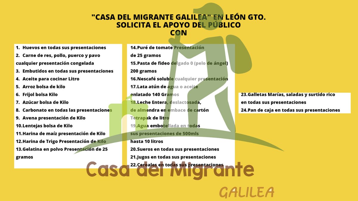 EnlaceMigrante's tweet photo. Apoyemos a la Casa del Migrante Galilea en León Gto.
Dirección: Calle Río Balsas #211 Esquina con Calle Independencia Colonia San Miguel
Número  Móvil (477)409-5126
Gracias por el apoyo https://t.co/lrEwqk6zHD