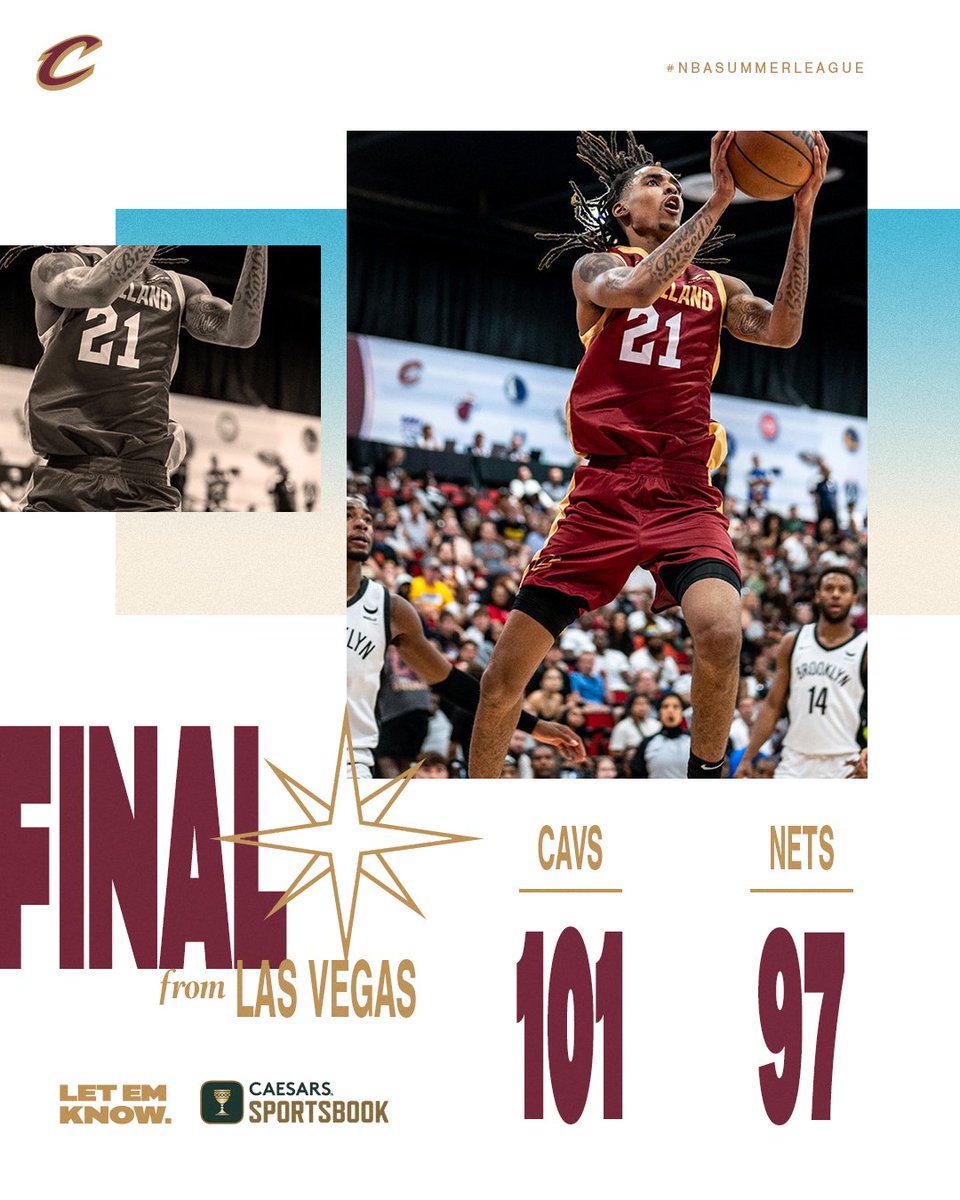 cavs's tweet photo. a W to start our #CavsSummer.

📊 Highlights &amp; Stats: https://t.co/uGFYdkCPgq 

#LetEmKnow | #Ad | @CaesarsSports https://t.co/rp6zM4P53L