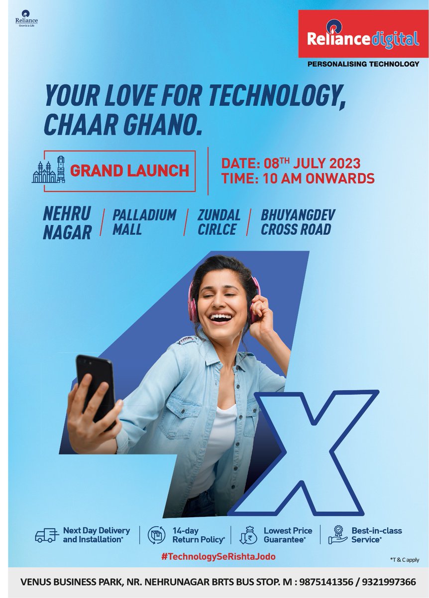 chavdasanjay007's tweet photo. #Four store Opening One Day The Grand Launching. @RelianceDigital 

#personalisedTechnology 
#RelianceIndustries https://t.co/ViYRpnUVDn