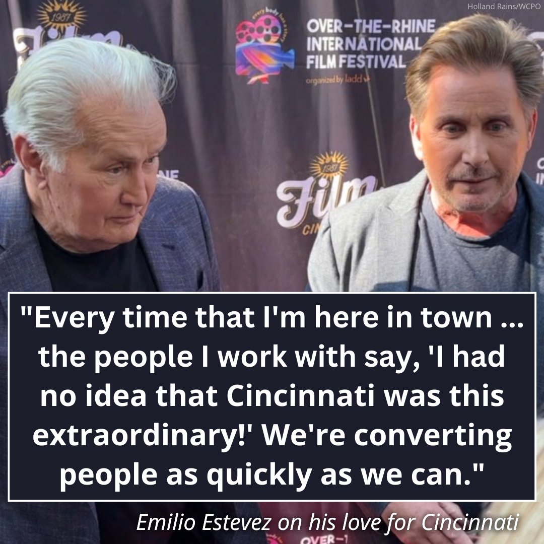 WCPO's tweet photo. Martin Sheen and Emilio Estevez spoke about their work, family life and love for Cincinnati while participating in a discussion during the OTR International Film Festival. https://t.co/j8IeIr1aAa https://t.co/4K3BnvjdLI