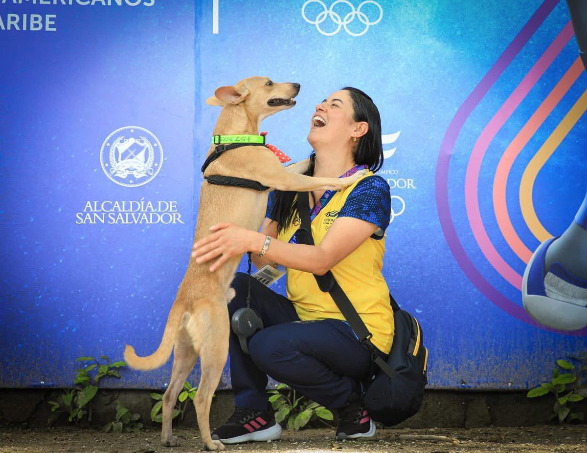 SSalvador2023's tweet photo. ¡Colombo! El perrito que conquistó los corazones de una delegación colombiana en #SanSalvador2023, por fin tendrá un hogar, pues fue adoptado por Patricia Chitiva, fisioterapeuta colombiana.🇨🇴 🐶💕

¡Buen viaje Colombo! ✈️ https://t.co/UTayjPrIIQ