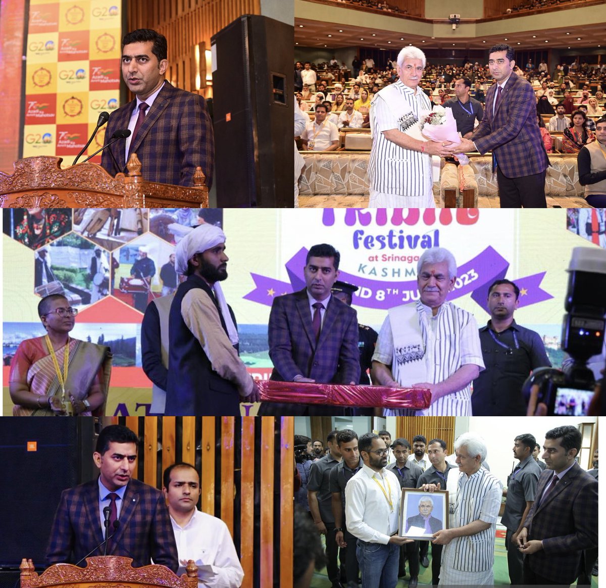 listenshahid's tweet photo. J&amp;K hosts National Tribal Festival: 15 States/UTs joined to celebrate rich cultural diversity.  Several schemes launched for pastoral communities &amp; artisans. Join us at #Gulmarg today. Glimpses of the inaugural ceremony at #Srinagar with Hon’ble @OfficeOfLGJandK as Chief Guest 👇 https://t.co/aMvG6czUG5
