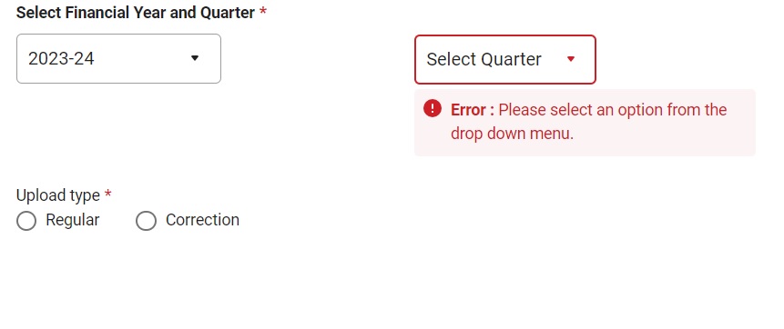 SaradaMath's tweet photo. @IncomeTaxIndia Not able to file TDS statements for the FY 23-23 Q1. Quarter selection is not working. There are numerous statements to file. Please help. https://t.co/0YBtYaht70