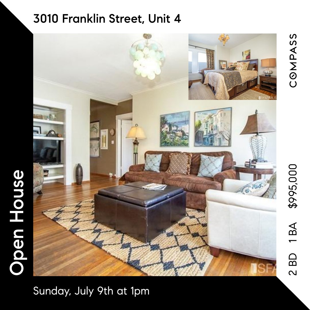 FulfordMarshall's tweet image. 🏠OPEN HOUSE: 3010 FRANKLIN STREET UNIT: 4 SAN FRANCISCO, CA 94123
Sunday, July 9th 1-3 PM
Classic San Francisco 1920's Marina-style remodeled corner flat with windows all around for great light.
See you there and we would love your referrals.

#compassrealtor #compassrealestate