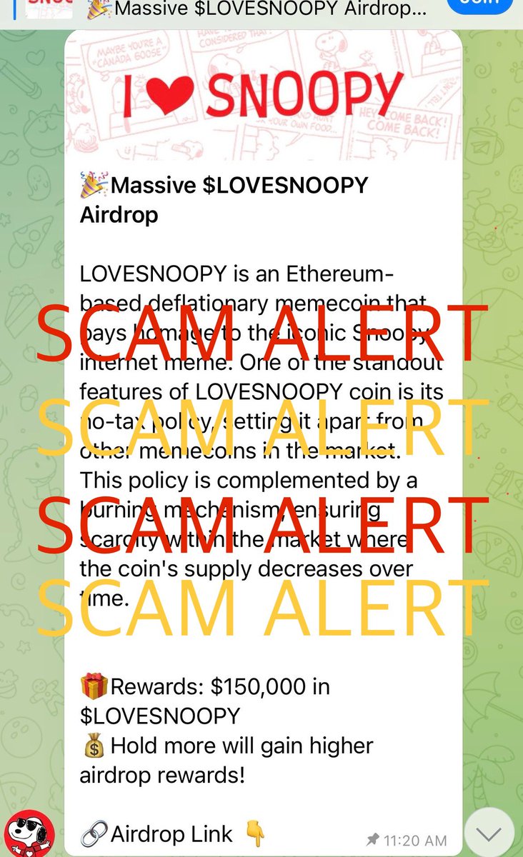 🚨 Scam Alert! 🚨

Beware of fake group chats!😡

We do NOT have an announcement channel or airdrops there.

All the events will be posted on our official Twitter only. 

Stay safe!✅
Don't fall for scams!

#ScamAlert #StaySafe #memecoin #Altseason