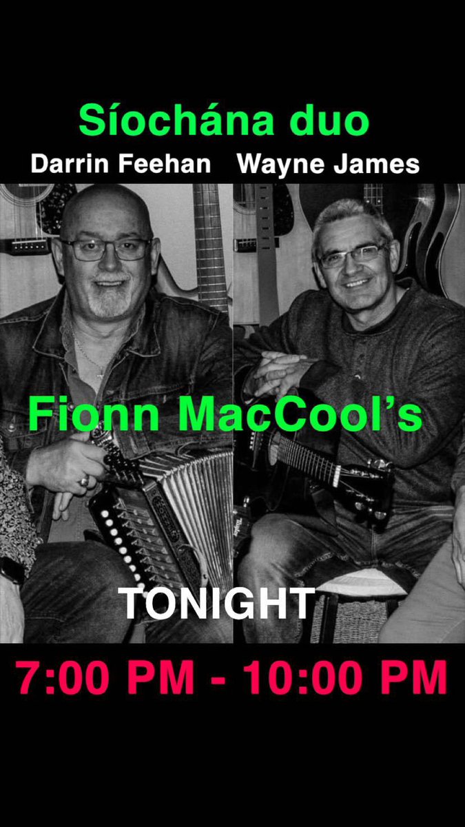 DarrinFeehan's tweet image. Tonight at @fionnmaccools on Kenmount Rd join me &amp;amp; my friend &amp;amp; @SiochanaNL band mate Wayne James starting at 7:00 PM. Great food-AWESOME STAFF 
#alwaysatime #slainte @Trudy_Chafe @HospitalityNL