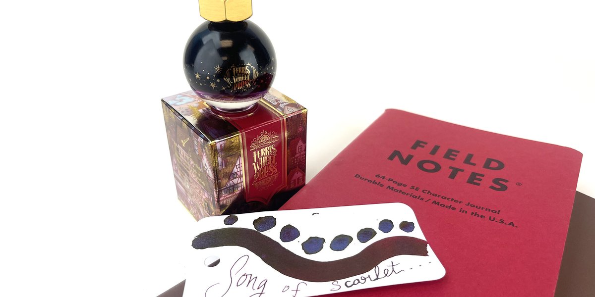PenChalet's tweet photo. From the captivating FerriTales series, we introduce Song of Scarlet. 🍒 https://t.co/ssYfoq7ZNQ #Ink #FountainPenInk #FerrisWheelPress #FWPInk #PenChalet #SongOfScarlet #FerriTales #FerriTalesInk https://t.co/P5Cns6L7b6