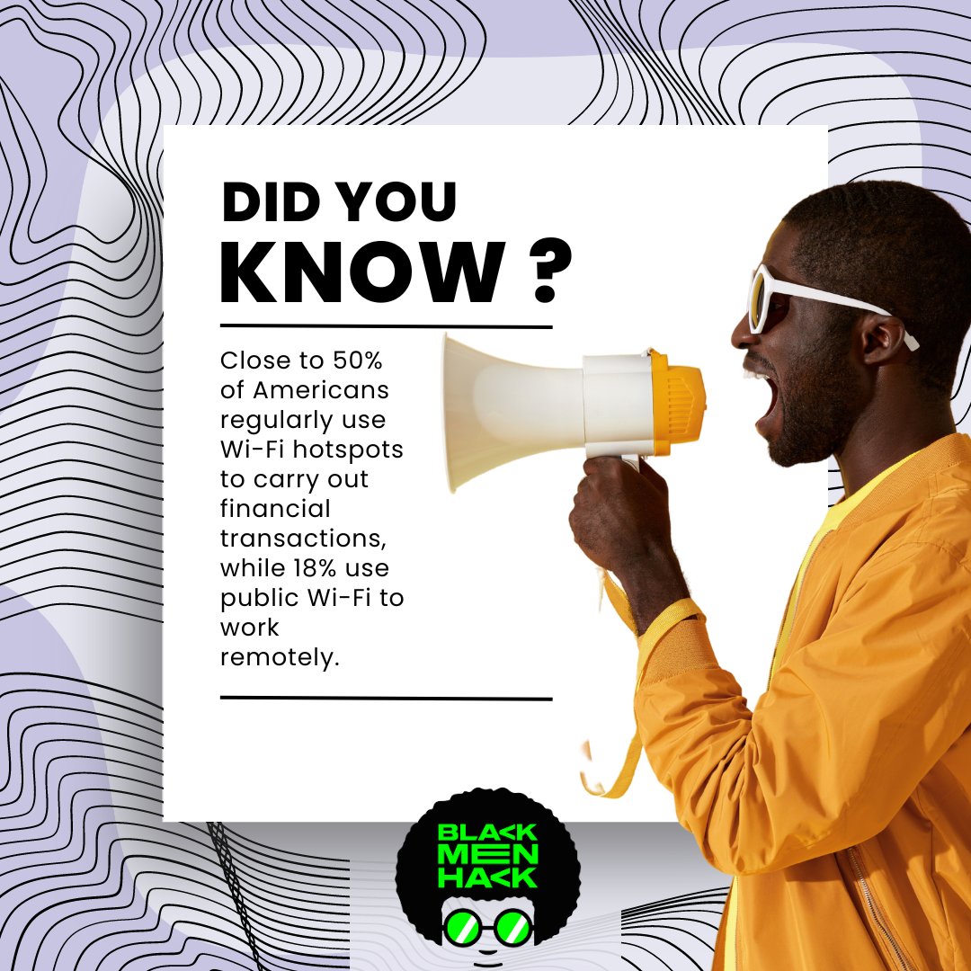 xBlackMenHack's tweet photo. “Without proper precautions, hackers can take advantage of public Wi-Fi’s lax security to spy on you, steal your personal information and passwords, or even take over your online accounts.” 

Source: https://t.co/nGcG0LJKe7

#blackincyber #blackmenhack #bghmultiverse https://t.co/bSlaVUxirY