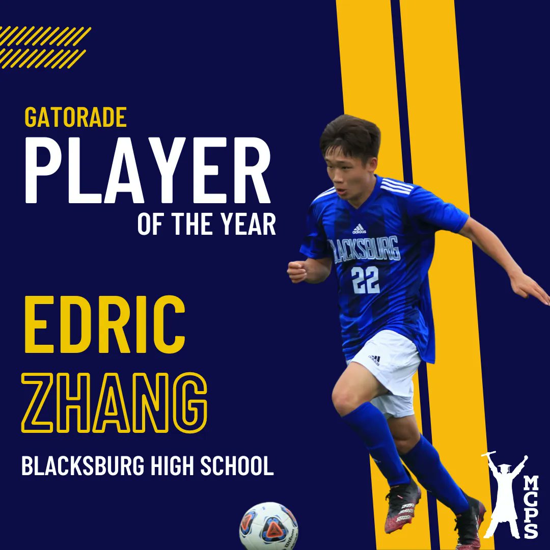 Edric Zhang, a 2023 graduate of Blacksburg High School, was named the 2022-23 Gatorade Virginia Boys Soccer Player of the Year!

Edric was also named a High School All-American by the United Soccer Coaches Organization. Congratulations, Edric! #WeAreMCPS