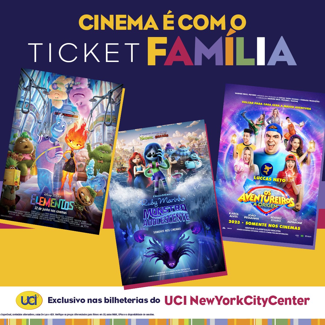 UCICinemas's tweet photo. O #TicketFamília é exclusivo no UCI NewYorkCityCenter !! 💛🎟 Arrasta pro lado pra saber mais e aproveite para levar toda família! O ticket promocional vale para dois adultos e duas crianças de até 12 anos.
#Elementos #RubyMarinho #Aventureiros https://t.co/SOwhtcDJ8B
