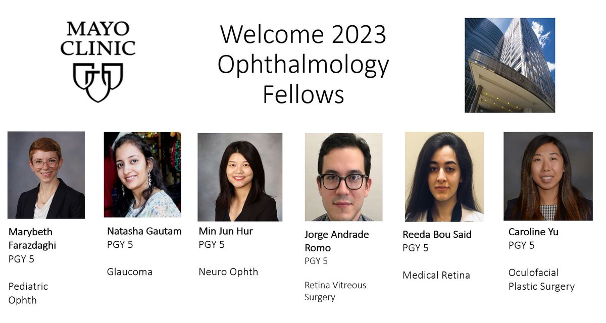 @MayoClinicEye welcomed our incoming #fellows today! Getting the best sub-specialty training in #PedsOphth #Glaucoma #NeuroOphth #RetinaVitreousSurgery #MedicalRetina #OculofacialPlasticSurgery
mayocl.in/3pBWyBu