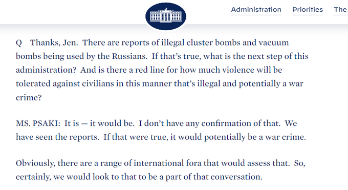 TheGunnyZero369's tweet photo. @nytimes I'm old enough to remember when the White House thought the use of cluster munitions amounted to war crimes.... https://t.co/49T3yzgvpW