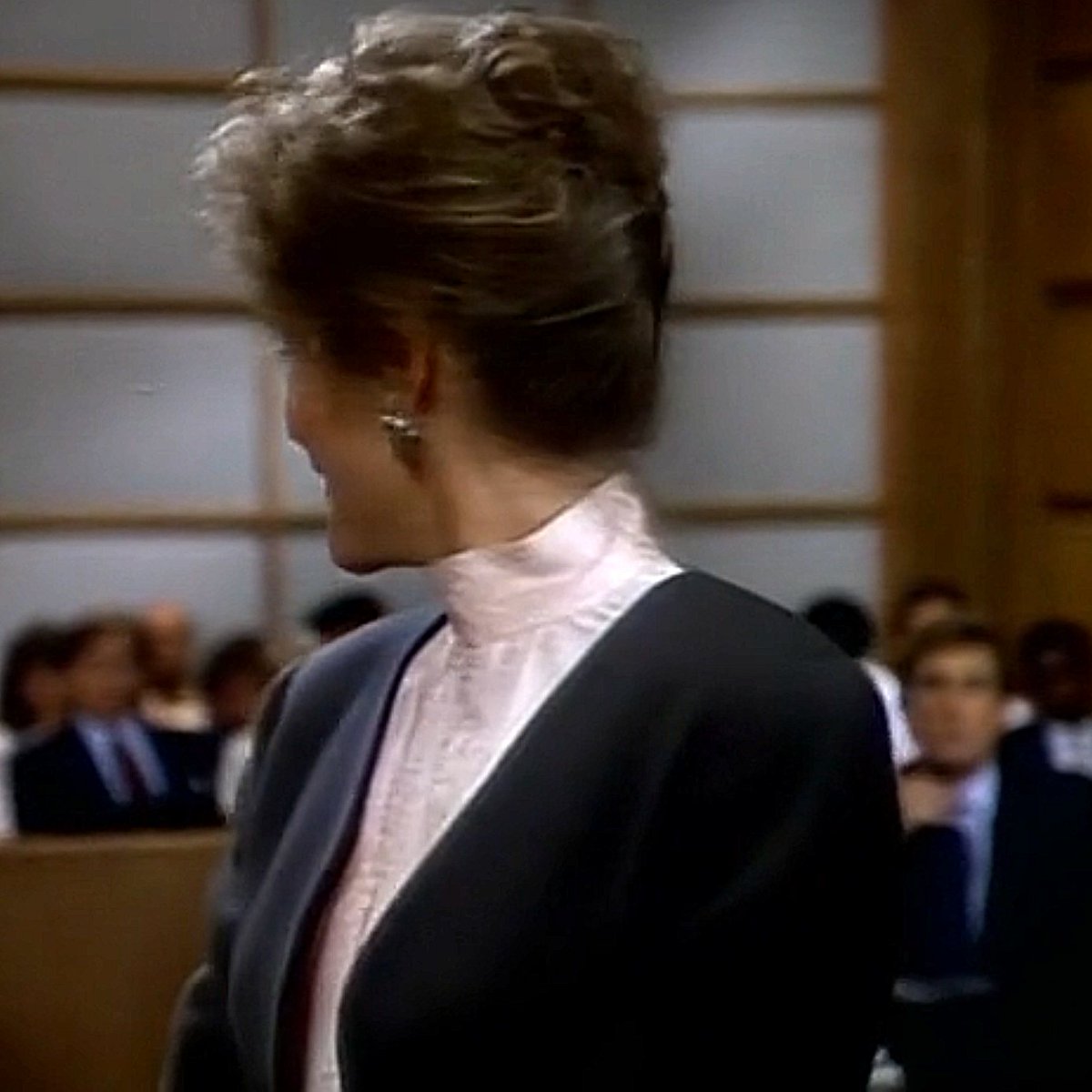 Deborah May (L.A. Law S3E4 Sperminator 1988) #highcollar #highneck #highneckblouse #highcollarblouse #blouse #80sblouse #buttonedup #2buttoncollar #80sfashion #backbutton #buttonback #backbuttonblouse #buttonbackblouse #backbuttoncollar #tvshow #1988 #deborahmay #lalaw