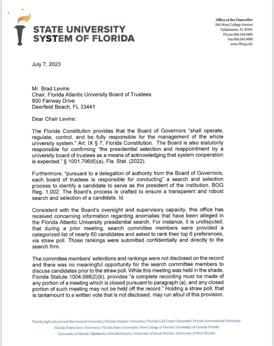 AnnaForFlorida's tweet photo. DeSantis ally Randy Fine did not make the final selection for FAU President so now DeSantis appointed Board of Governors (BOG) who oversee the State University System are freezing the entire search process. 1/2 https://t.co/2dCC9SmJMO