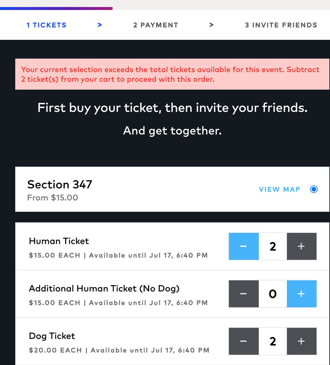 JeffGibb's tweet photo. @Mariners something's wrong with the bark at the park ticket site, won't let me buy in the available sections for any ticket combination! https://t.co/np7sX7ehYJ