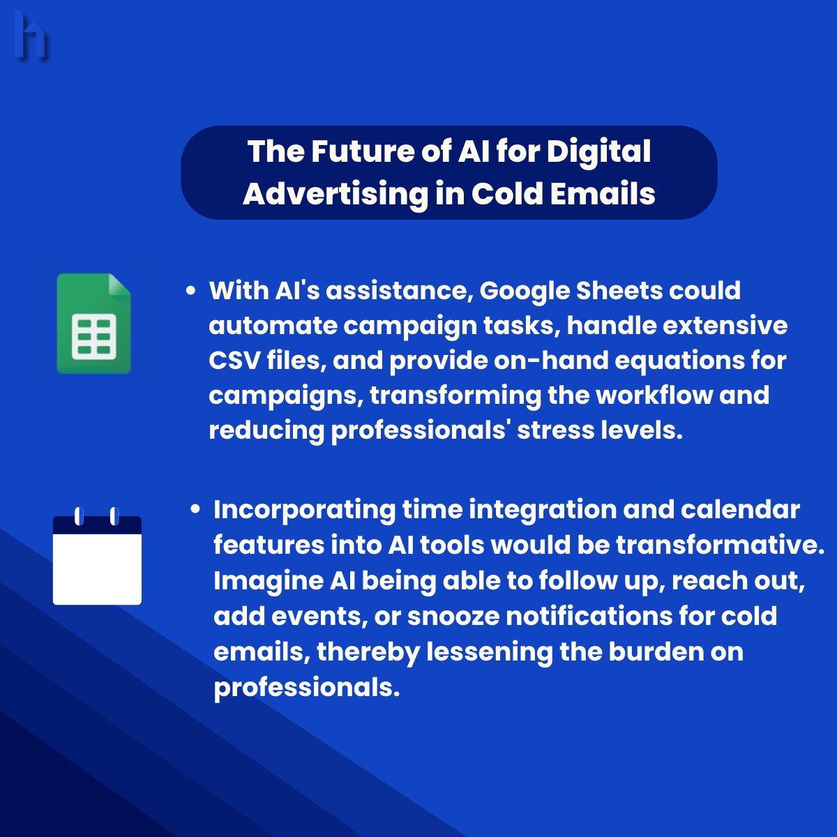 What does the future of AI look like?

Beyond ad creative, target audiences, and copywriting, AI revolutionizes campaign management and task optimization.

Discover how AI transforms cold email success in our latest blog: tinyurl.com/bde798yc 
#AI #ColdEmails #OutreachSuccess