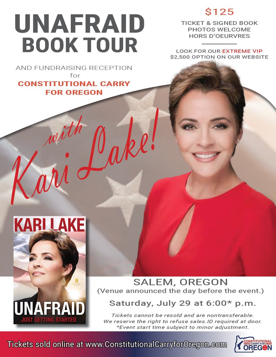 KerryMcQ4Oregon's tweet photo. Kari is helping us fight for our constitutional rights in OR. Tix will sell fast.
https://t.co/IaPJdWWQ3O. #ccfo #orpol #2A #ShallNotBeInfringed .@KariLake https://t.co/GFA8W7mC3k