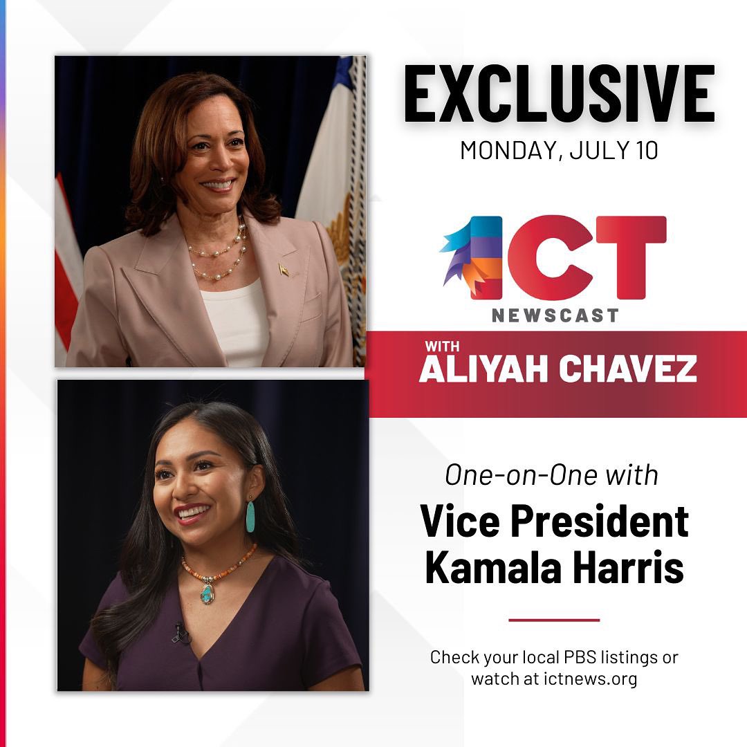 AliyahJChavez's tweet photo. I spoke with Vice President Kamala Harris one-on-one during her trip to the Gila River Indian Community on Thursday. 

Tune into the ICT Newscast on Monday, July 10 to see our exclusive interview. 📺 https://t.co/cAEbl6BXAK