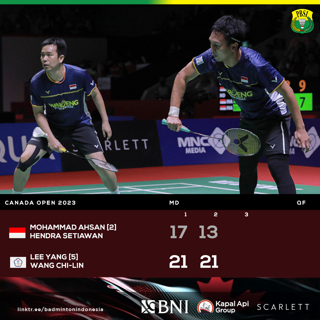 Langkah Hendra/Ahsan dihadangan pasangan Chinese Taipei. Tetap semangat dan terima kasih atas perjuangannya!

#CanadaOpen2023