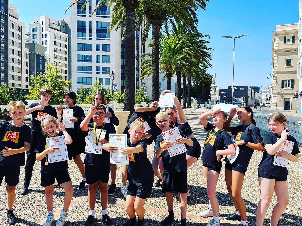 Stagecoach_ES's tweet photo. Our students from Gibraltar, Fuengirola and Marbella receiving their end of term awards, including 8 x 7 year awards, a 9 year award, a 10 year award and a 13 year award!!👏👏 very proud principal moment 🥉🥈🥇🎭 #act #sing #dance #gibraltar #Fuengirola #Marbella 🎭🎤👯‍♀️ https://t.co/PaEX9jmK6g