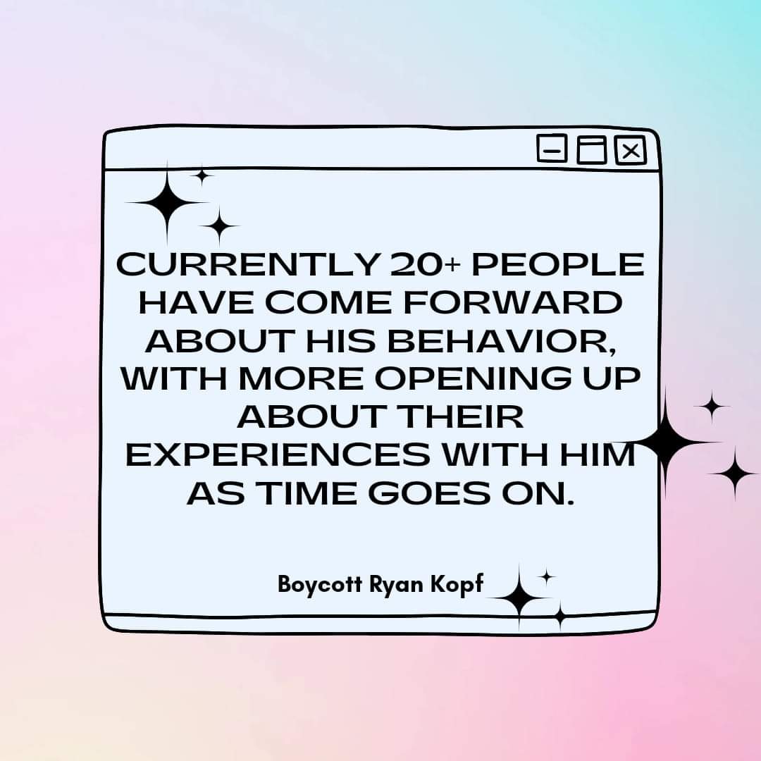 BoycottKopf's tweet photo. yearly psa: don't attend anime midwest ‼️ there are so many cons to explore in this region - there's never a good reason to fund a serial predator. google Ryan Kopf and think about where your money is going when you fund his events. https://t.co/60txTKGyq4