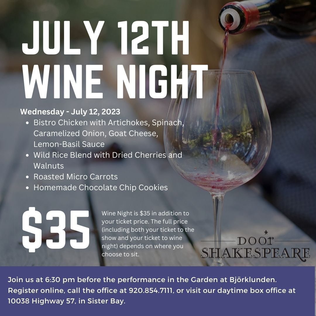 DoorShakespeare's tweet photo. Wine Night is Back!

Join us Wednesday, July 12 at 6:30 PM before our performance of "The Old Man and The Old Moon."
https://t.co/g81FMqbfkM https://t.co/GHZyYE3HdU