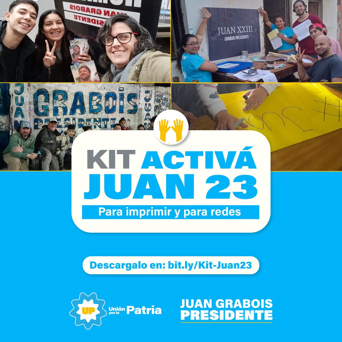 arg_humana's tweet photo. ACTIVÁ #Juan23 
Mañana en todo el país🇦🇷
Descarga el kit con volantes, afiches y plantillas para a salir a las calles a militar y difundir: 🔗https://t.co/vfDGFQi9nV
Etiquetá a @JuanGrabois  @porlapatria_jg y @unionxlapatria https://t.co/OA3AZ3aXV9
