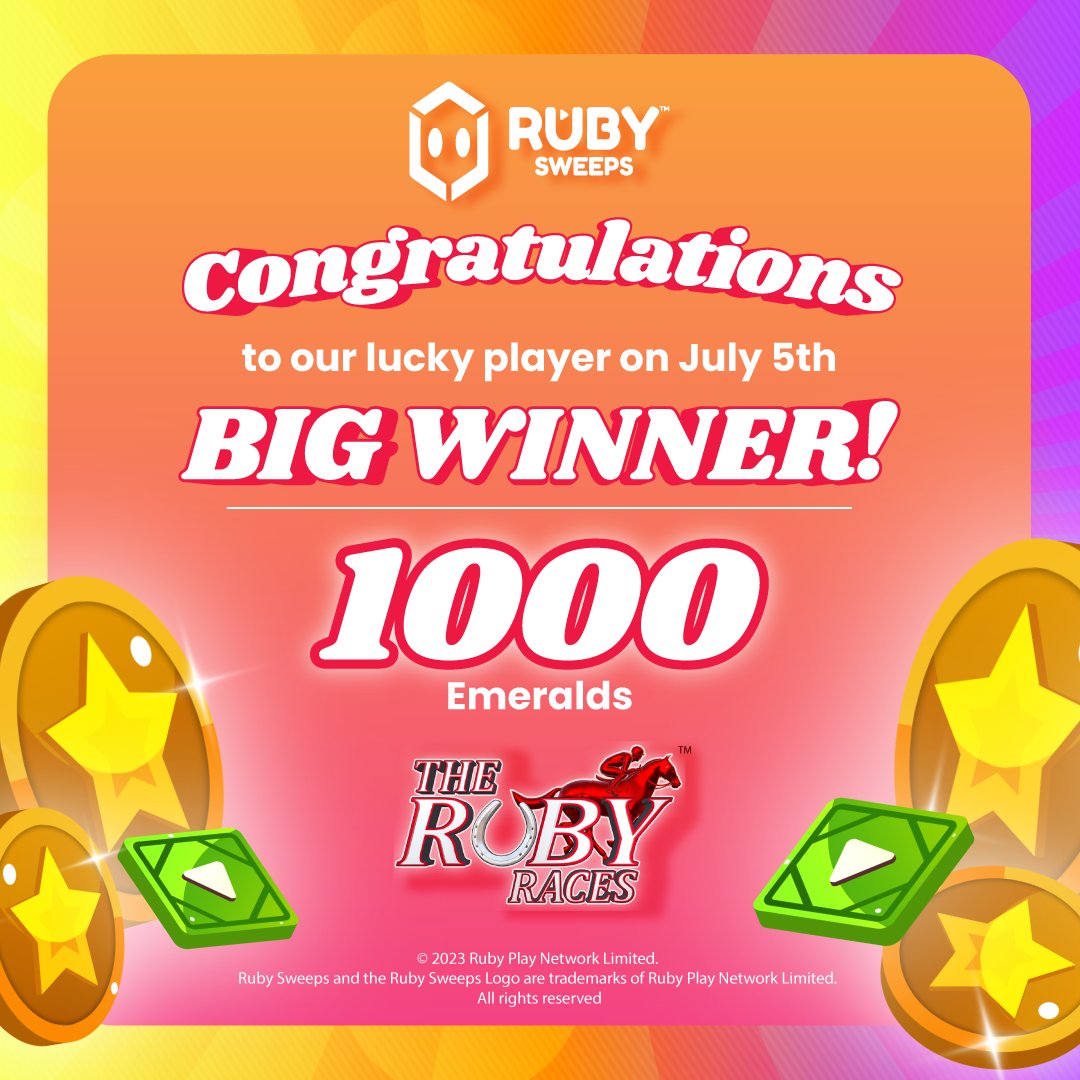 RubySweeps's tweet image. Ruby Races is hot out the gate with one of our first BIG WINNERS 💥

This lucky player won 1,000 Emeralds on a 2 Emerald entry!