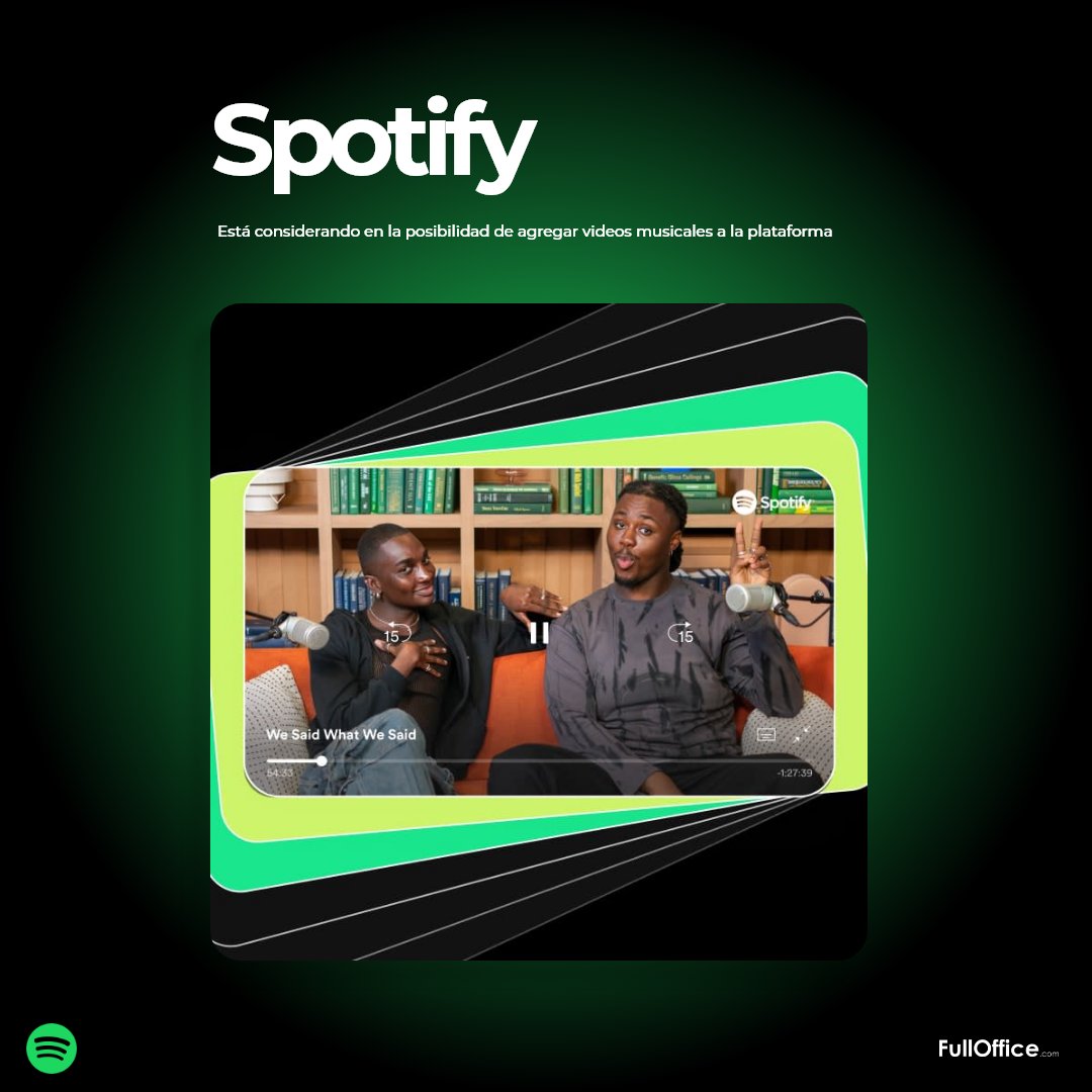 FULLOFFICEMEX's tweet photo. 🎧¡La batalla por tu entretenimiento está en pleno apogeo! 💪 
Spotify está considerando de agregar vídeos musicales a la plataforma. Esta característica sería un esfuerzo por competir con YouTube y TikTok. https://t.co/X3QR6RhXve