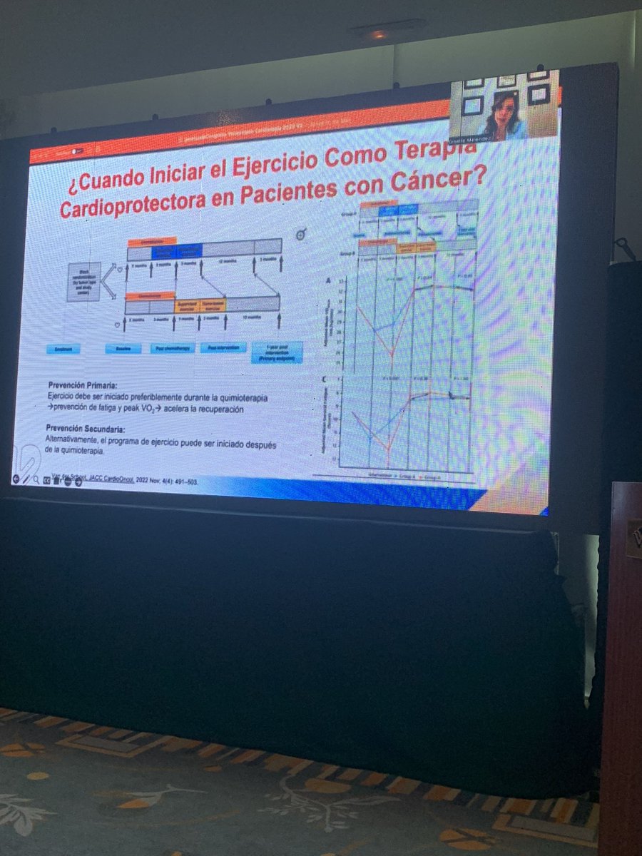 FinizolaFlores's tweet photo. Cuando iniciar ejercicio aeróbico en pacientes que reciben Qt? La respuesta es clara…de forma precoz!Charla top de @gmelendezMD que nos acompaña desde NY!!! Bloque de Cardio-Oncología en nuestro CVC2023 @SVCardiologia @vfinizola @Dr_Asdrubal @torresviera @mencardio #SVCARDIO23 https://t.co/zIdq9I5DJ1