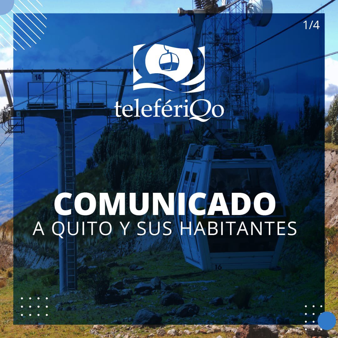 telefericoQuito's tweet photo. 🚨 Comunicado Oficial 🚨

A toda la comunidad de Quito,

Lamentamos profundamente los hechos sucedidos en relación al Teleférico de Quito. Nuestra prioridad en este momento difícil es asegurar la seguridad y el bienestar de todos los ciudadanos y visitantes. https://t.co/w5vNSPW68q