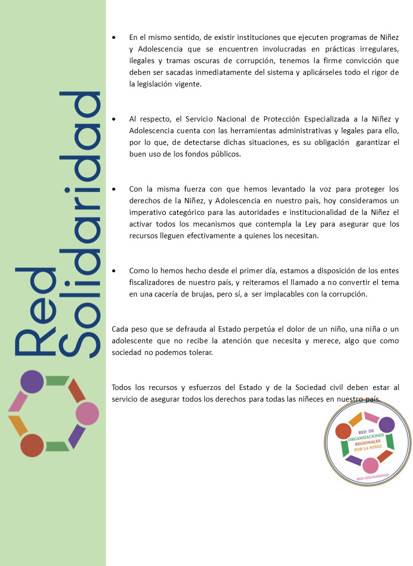 Solidaridad_Red's tweet photo. Compartimos Declaración Pública de RED SOLIDARIDAD.
#TodosLosDerechosParaTodasLasNiñeces https://t.co/9nT8X1PJey