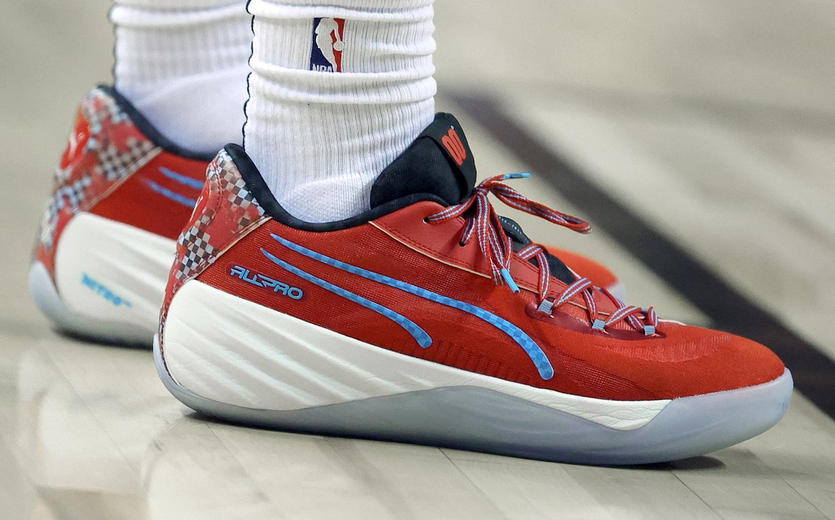 NickDePaula's tweet photo. While most NBA rookies are still negotiating their shoe deals -- Scoot Henderson debuted at Summer League in his 1st PE release of @PumaHoops' All-Pro NITRO.

The colorway takes inspiration from his Marietta, Georgia hometown &amp; features his 'Overly Determined to Dominate' mantra. https://t.co/tjol1sre0E