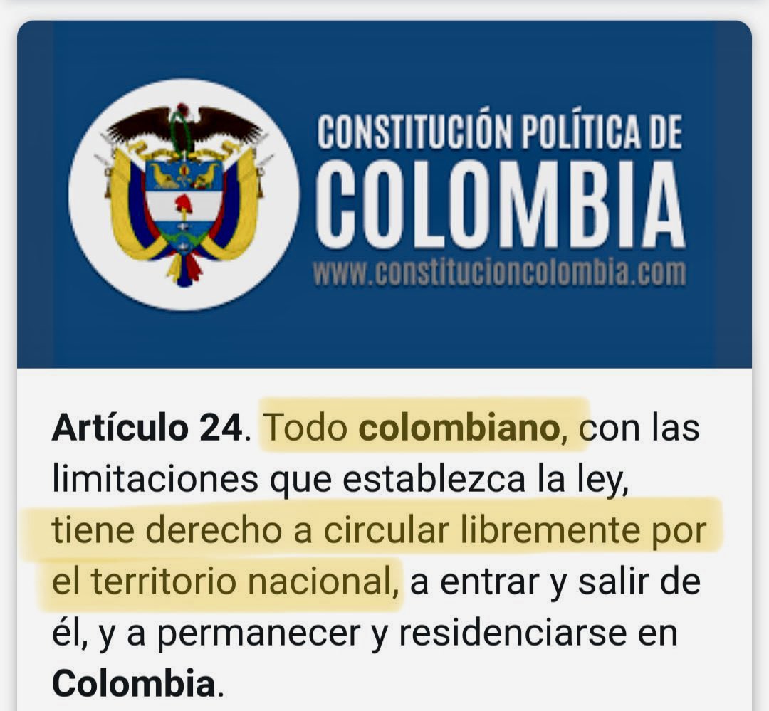 Circular libremente en #Colombia es un derecho fundamental en nuestra Constitución.

Inaceptable que el <a href="/mindefensa/">Mindefensa</a>, en lugar de garantizar la seguridad en todo el país, tilde de imprudente a quien se atreva a recorrerlo.

Otro grave retroceso en materia de libertad y orden.