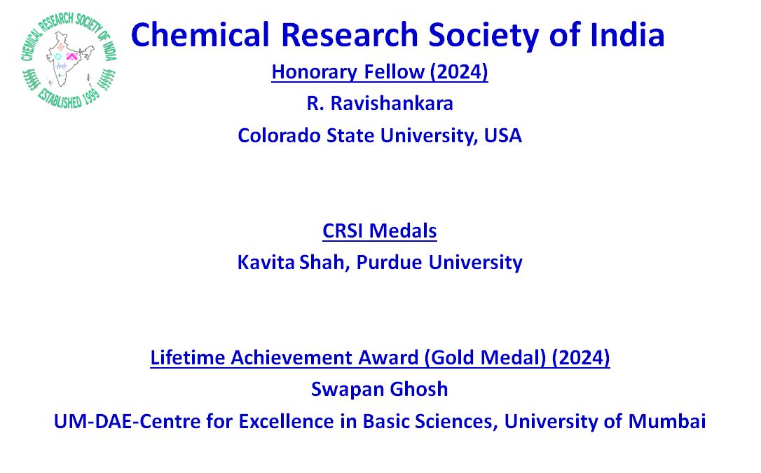 ChemResSocIndia's tweet photo. CRSI is pleased to announce the 2024 Medal, Fellowship and the Lecture Awards. Congratulations, everyone!
The winners will be contacted soon. @RoySocChem  @AmerChemSociety @VinodSingh_IITK @SouravP32813910 @Sandeep_1966 https://t.co/zoum4gmiEJ