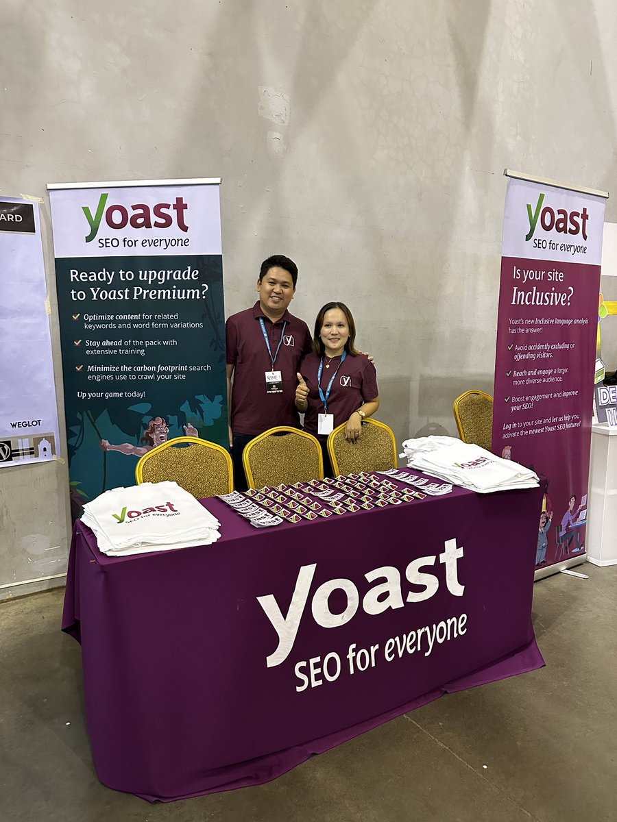 romen1colas's tweet photo. I’m at the @Yoast booth with the rest of #TeamYoast today! 💗 @pietandog is also speaking this morning.
If you’re here at @WCIloilo, come and get some swags we have for you. ✨
See you at Illoilo Convention Center. Let’s go, #WCIloilo! https://t.co/qUBIZwB4Rz