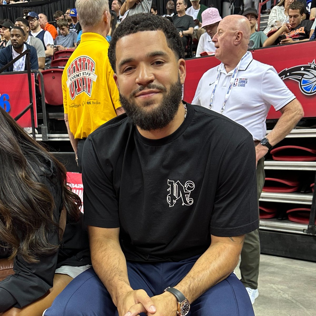 FVV courtside for his new team's first game in Vegas! @FredVanVleet x @HoustonRockets