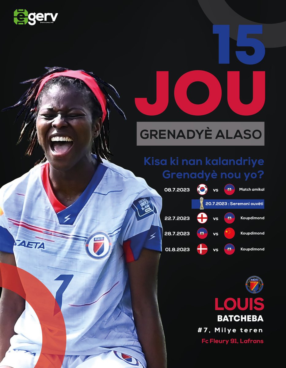 Tino_Pandache's tweet photo. Nan 15 jou nan batay èske w pare? @egerysports
.
.
.
.
.
.
.
🖌: @LikeChrisss 
#Grenadyè #Alasso #NOUPARE #SIPÒTE #Egery #Sport #Haiti #WorldCup #woman #Randevou https://t.co/eLsE6Bs1bO