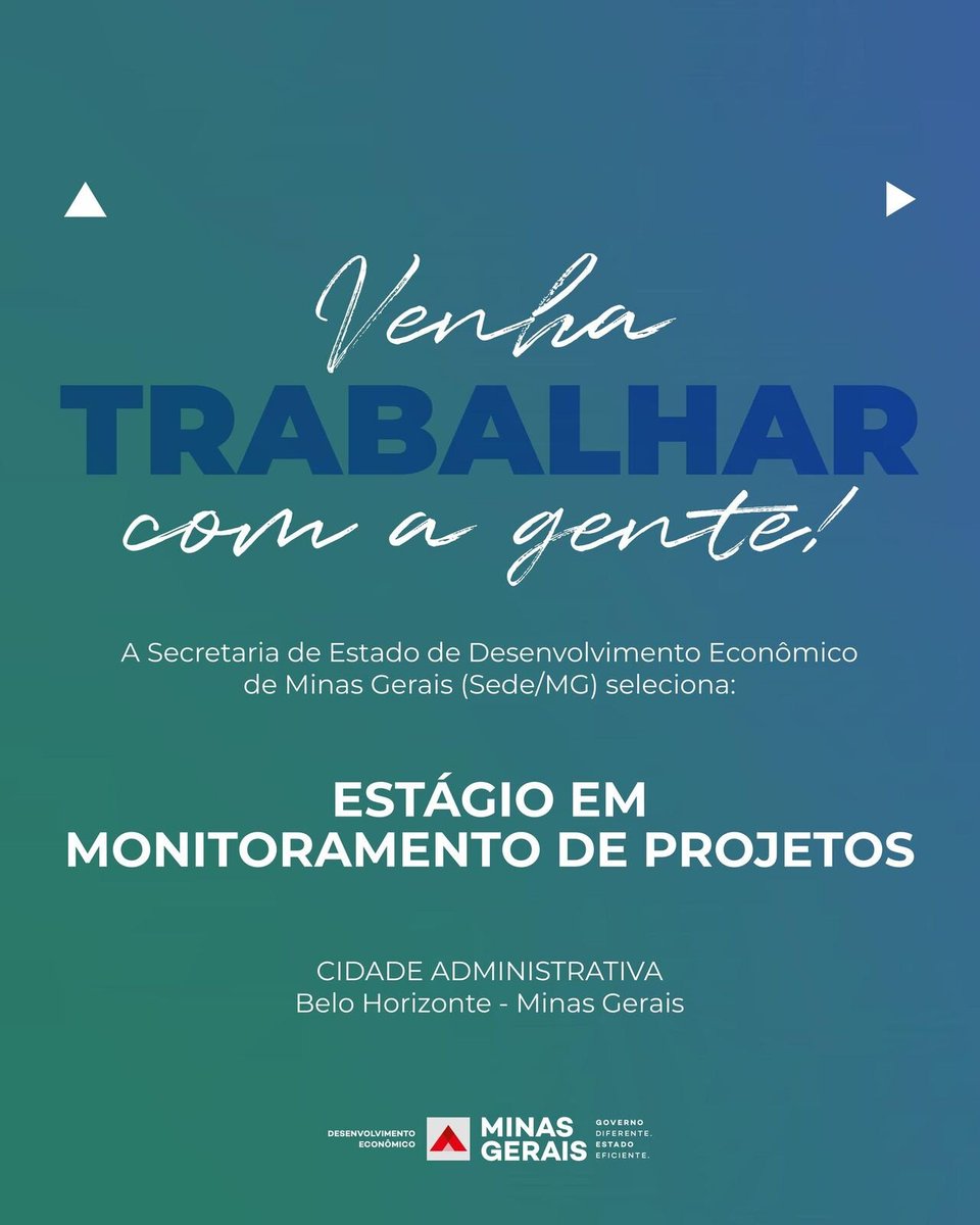 riworksunesp's tweet photo. Vaga de Estágio: Relações Internacionais - Belo Horizonte/MG e Home Office (Híbrido)

Estagiário(a) em Monitoramento de Projetos, na Secretaria de Estado de Desenvolvimento Econômico de Minas Gerais (Sede/MG)
https://t.co/KKycypE0YB https://t.co/LcLwR6scOX