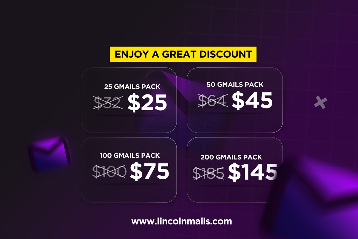 Weekend Discount !

Enjoy up to $40 off the 200 Gmail pack ⚡️

lincolnmails.com checkout now while stocks last ! 🌪️
