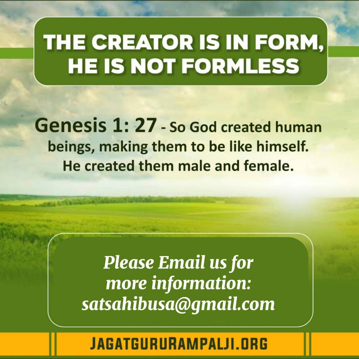 #GodMorningSaturday
ईश्वर ने छः दिन में सम्पूर्ण प्रकृति की रचना की और सातवें दिन विश्राम किया। पवित्र बाइबल सिद्ध करती है कि ईश्वर का शरीर मनुष्य जैसा है, जिसने छः दिन में सम्पूर्ण प्रकृति की रचना की और फिर विश्राम किया।
👉अधिक जानकारी के लिए हमारी वेबसाइट पर जाएँ