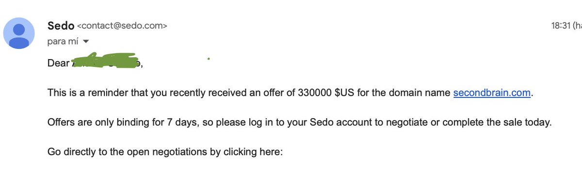 Tried to buy the secondbrain. com domain and this guy is asking for $ 330,000 haha